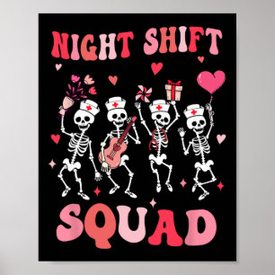 Rolig Nattarbetande Sjuksköterskor Skelett Dansar  Poster