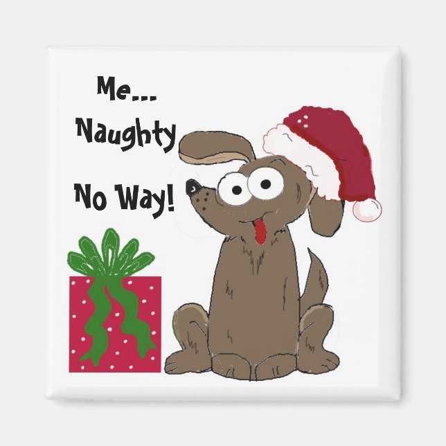 Rolig Naughty Dog Jul Tecknad Film Magnet (Framsidan)