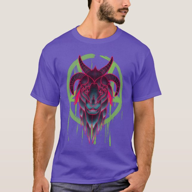Rolig Neon Baphomet T Shirt (Framsida)
