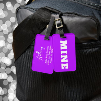 Rolig neon lila vit MINE anpassad bagagetikett Bagagebricka