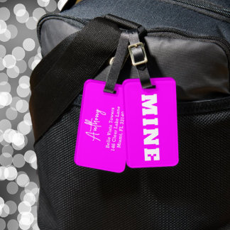 Rolig neon rosa vit MINE anpassad bagagetikett Bagagebricka