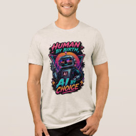 Rolig neonrobot med "Människa från födseln, AI gen T Shirt
