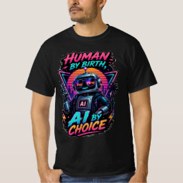 Rolig neonrobot med 'Människa från födseln, AI gen T Shirt