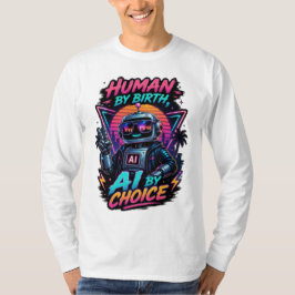 Rolig neonrobot med "Människa från födseln, AI gen T Shirt