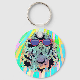 Rolig Newfoundland Hund Solglasögon Design Nyckelring