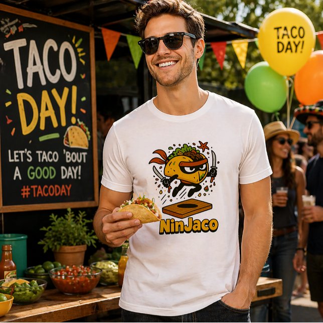 Rolig Ninja Taco "NinJaco" Tecknad Design T Shirt (Skapare uppladdad)