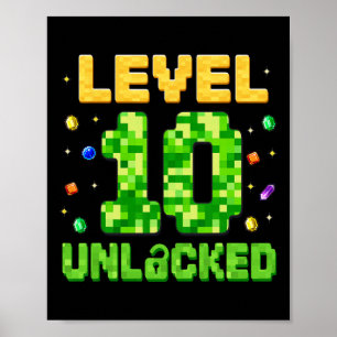 Rolig nivå 10 upplåst 10-års födelsedag Gamer Pixe Poster