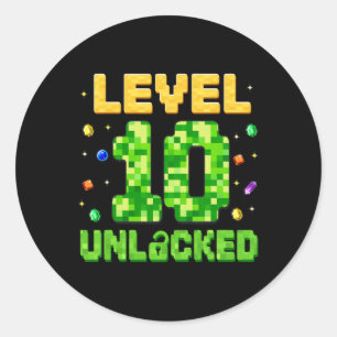 Rolig nivå 10 Upplåst 10-års födelsedag Gamer Pixe Runt Klistermärke