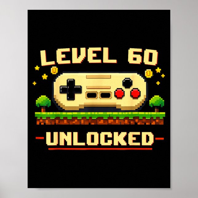 Rolig nivå 60 upplåst tv-spel 60-årsdag poster (Framsidan)