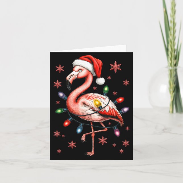 Rolig Nk Flamingo Julgran Ljus Xmas Snöflingor Kort (Framsida)