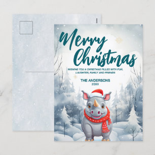 Rolig Noshörning Glad Jul gran snö Högtidlig fest Helg Vykort