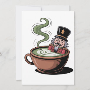 Rolig nötknäckare på en Matcha badkar jul Tack Kort