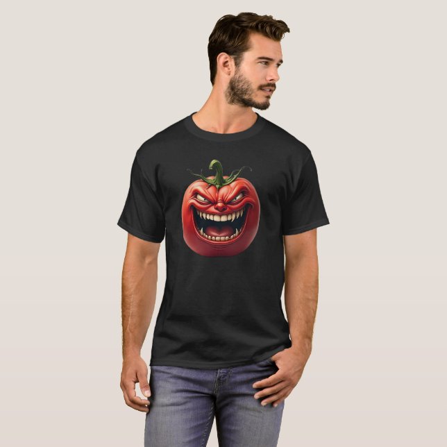 Rolig noveltytomato-monster för män t shirt (Hel framsida)