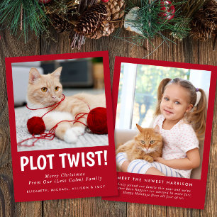 Rolig Ny Kattunge Familjefoto Röd Jul Julkort