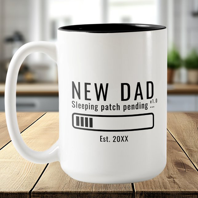 Rolig Ny Pappa Sover Patch Väntar Svart Est. Två-Tonad Mugg (Skapare uppladdad)