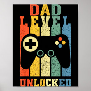 Rolig Ny Pappa Tröja Pappa Nivå Upplåst Dag T-Shir Poster