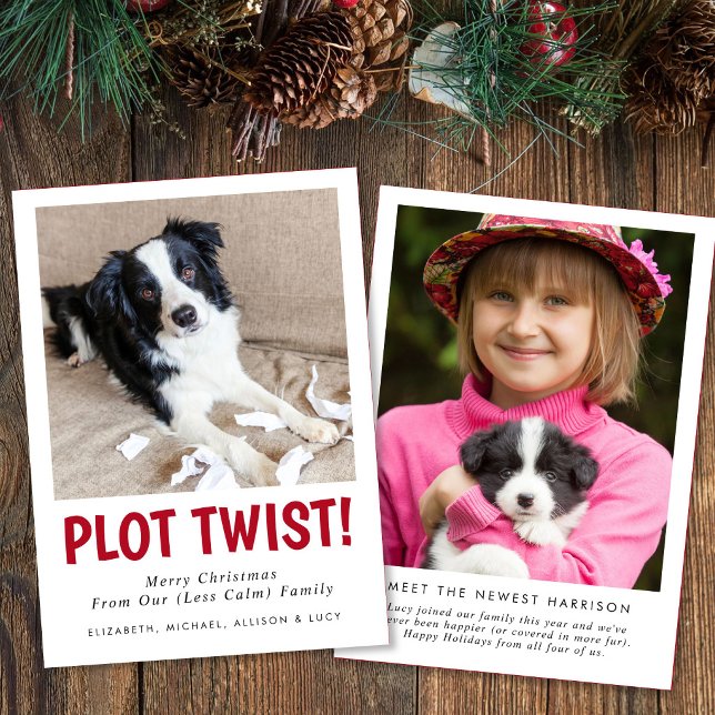 Rolig ny valp familjefoto jul julkort (Funny New Puppy Family Photo Christmas Holiday Card)