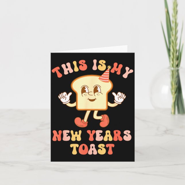 Rolig nyårs-toast Bröd Puns Retro Hipe  Kort (Framsida)