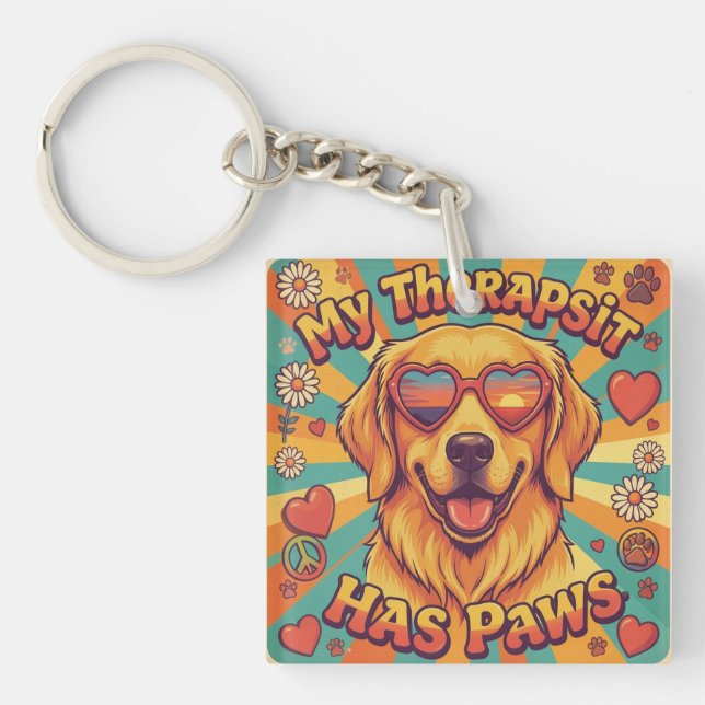 Rolig nyckelring med Golden Retriever-hund (Framsidan)