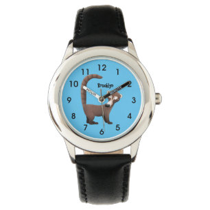 Rolig nyfiken coatimundi tecknad illustration armbandsur