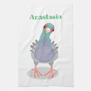 Rolig nyfiken duv serieillustration kökshandduk