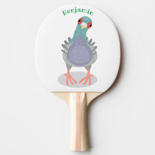 Rolig nyfiken duv serieteckning pingisracket
