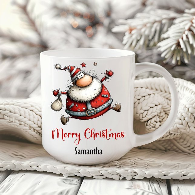 Rolig nyfiken jul tomte humor kaffemugg (Whimsical Funny Santa Claus Humor Coffee Mug)