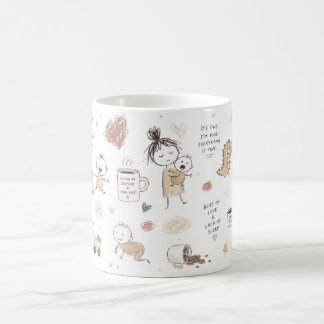 Rolig nyförälder Doodle Familjeliv Konst Kaffemugg