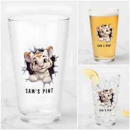 Rolig Nyhet Tegnad Serie Söt Tiger Kort Namn Fest Glaskopp