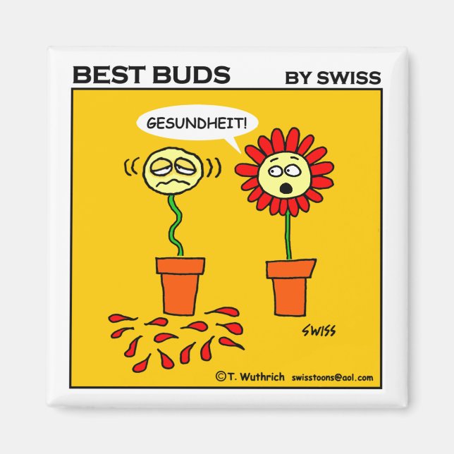 Rolig nysa gullig blommaallergitecknad magnet (Framsidan)