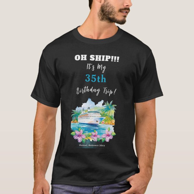 Rolig öborns strand födelsedags kryssning skepp t shirt (Framsida)