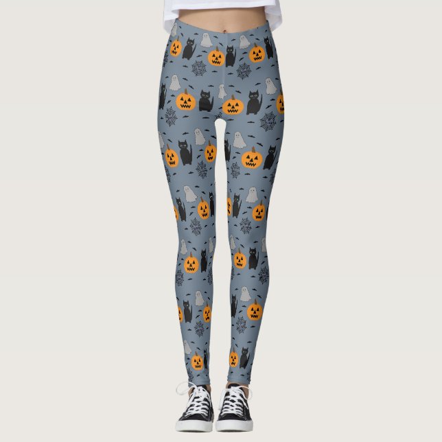 Rolig och fantasifull halloween-katts spökpumpa we leggings (Framsida)