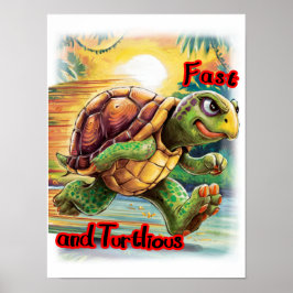 Rolig och färgglad serie sköldpadda på en poster