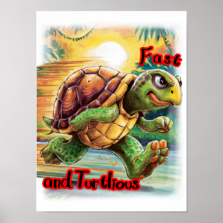 Rolig och färgglad serie sköldpadda på en poster