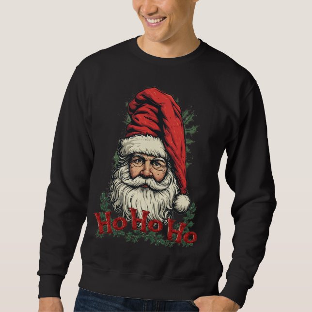 Rolig och färgglad tomte på svart lång ärmad tröja (Framsida)