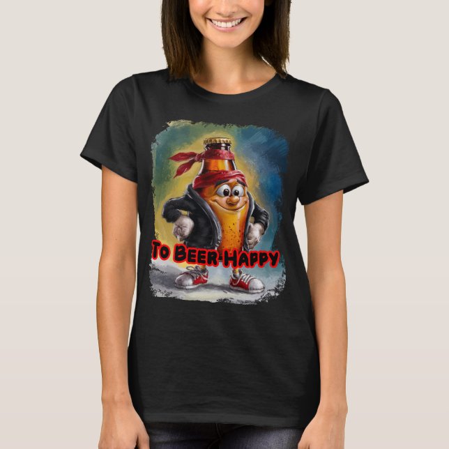 Rolig och färgrik öldesign på svart t shirt (Framsida)
