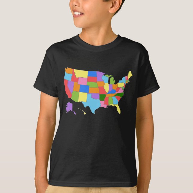 Rolig och färgrik regnbågekarta av USA Tee Shirt (Framsida)