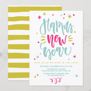 Rolig och Festlig Kalligrafi Nyårsafton Fest Inbjudningar
