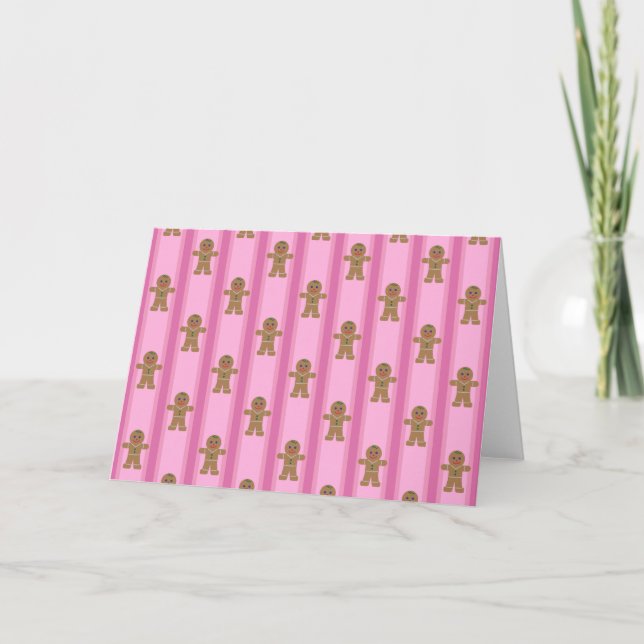 Rolig och fin rosa pepparkaksgubbe inbjudan (Framsida)