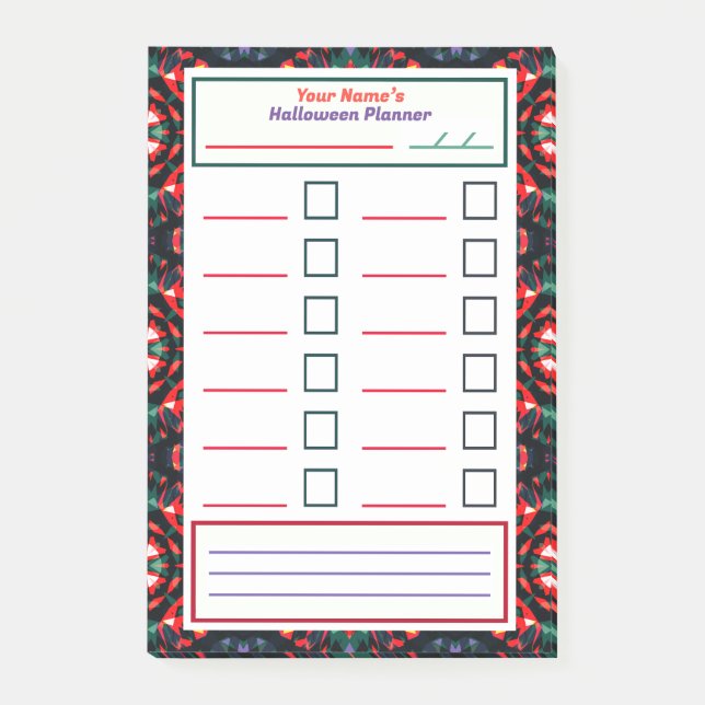 Rolig och kuslig Halloween-fest Aktivitetsplanerin Post-it Block (Framsida)