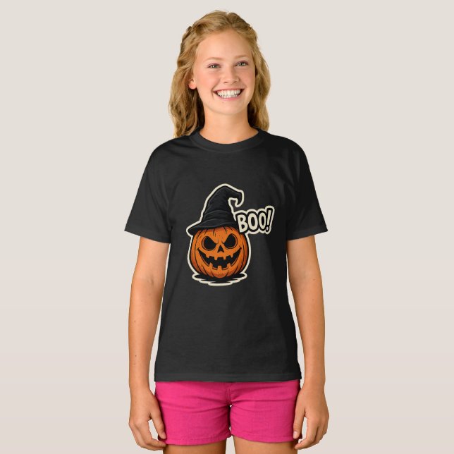 Rolig och läskig Halloween-dekalj T Shirt (Hel framsida)