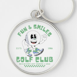 Rolig och leende golfklubb rund silverfärgad nyckelring