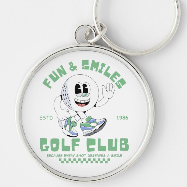 Rolig och leende golfklubb rund silverfärgad nyckelring (Framsidan)