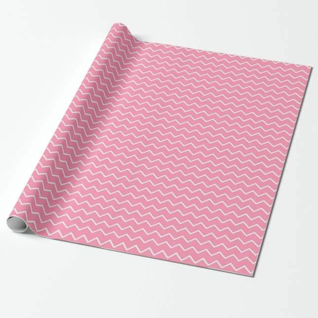 Rolig och lekfull rosa och vit sicksack-mönster presentpapper (Utrullad)