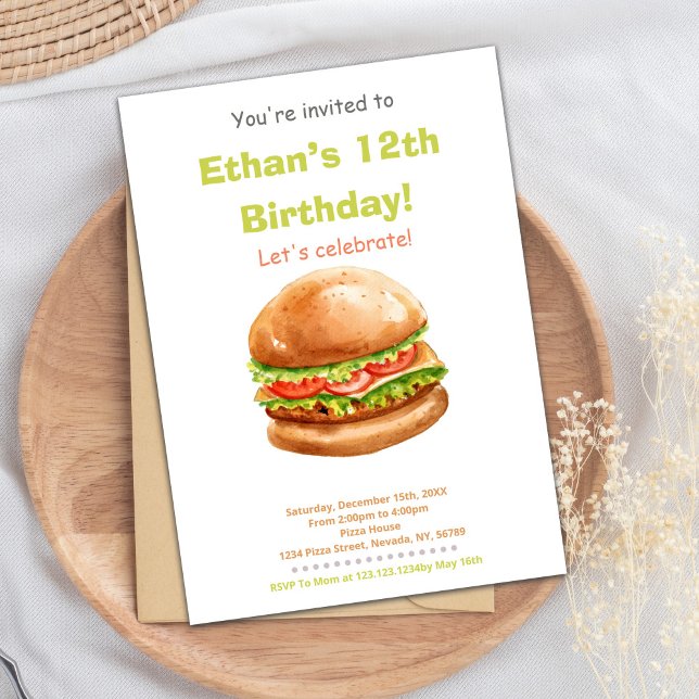 Rolig och Smaklig Festinbjudan Inbjudningar (Burger Birthday Invitations)