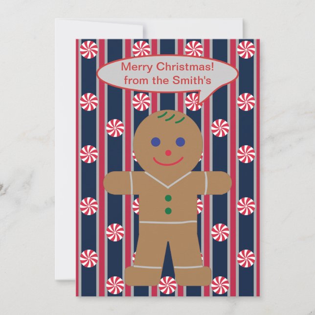Rolig och snygg jul Pepparkaksman med pepparmynta Julkort (Framsida)