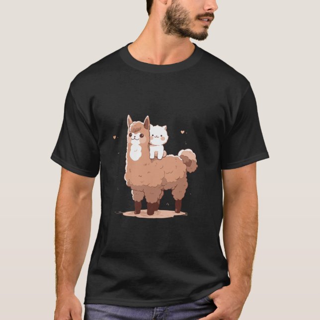 Rolig och söt lama katt t shirt (Framsida)