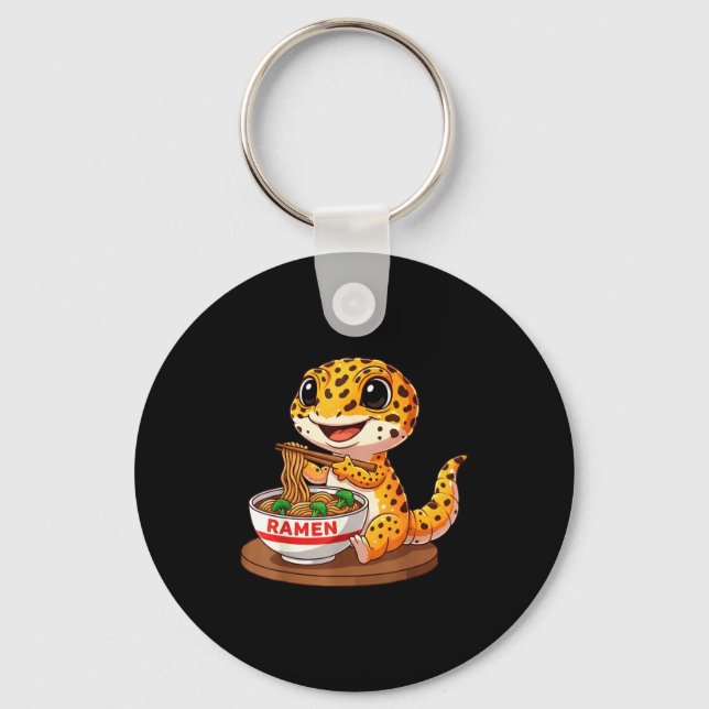 Rolig ödla reptil leopardgecko äter Ramen Ja Nyckelring (Framsida)