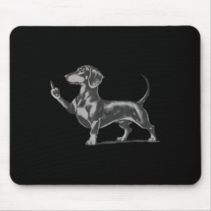 Rolig ohyfsad svart dachshund hund meme långfinger musmatta