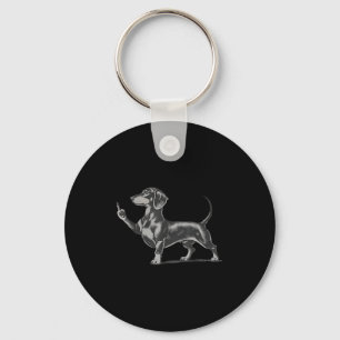 Rolig ohyfsad svart dachshund hund meme långfinger nyckelring